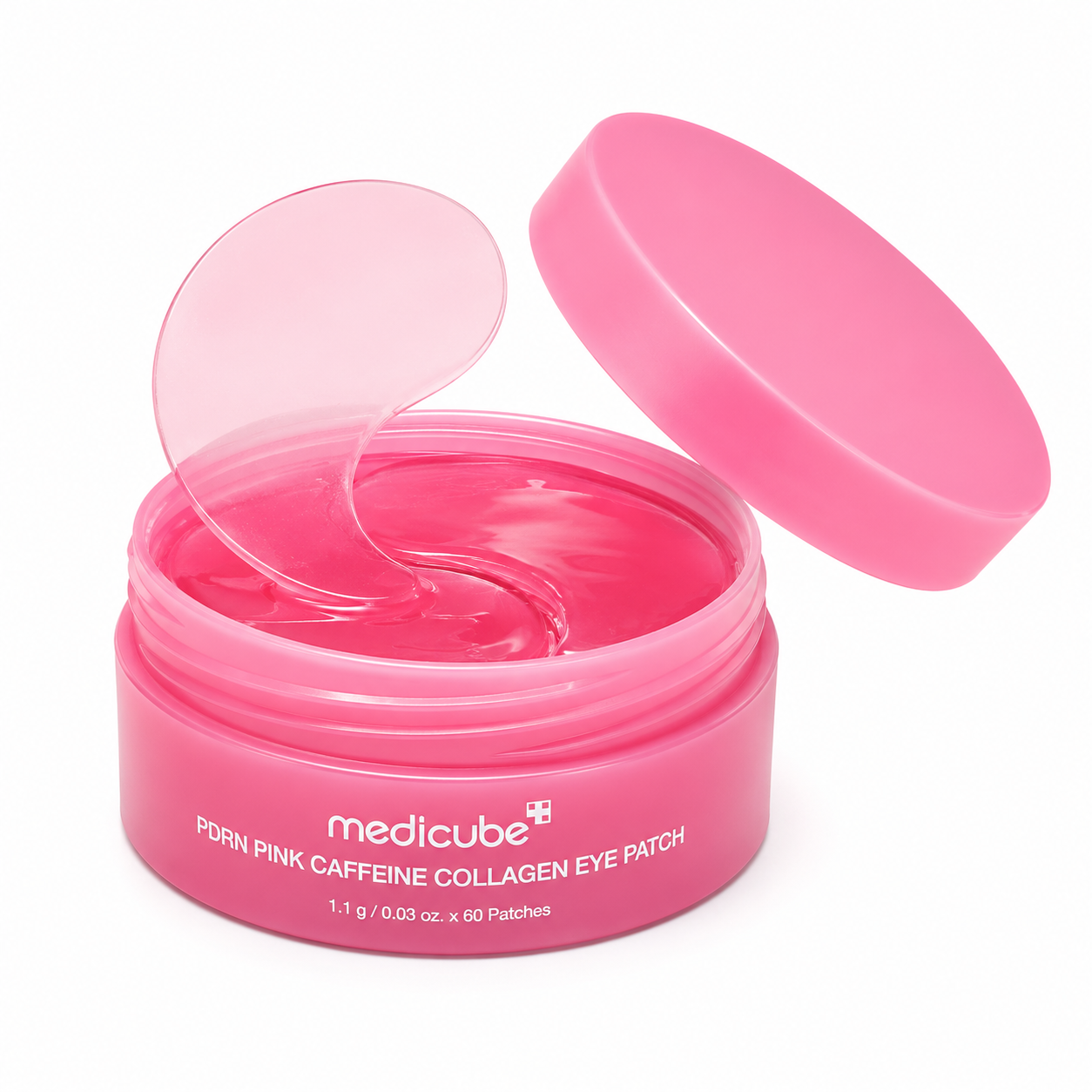 Medicube PDRN Pink Caffeine Collagen Eye Patch hydrogel under eye patches with caffeine and collagen for puffiness and hydration.