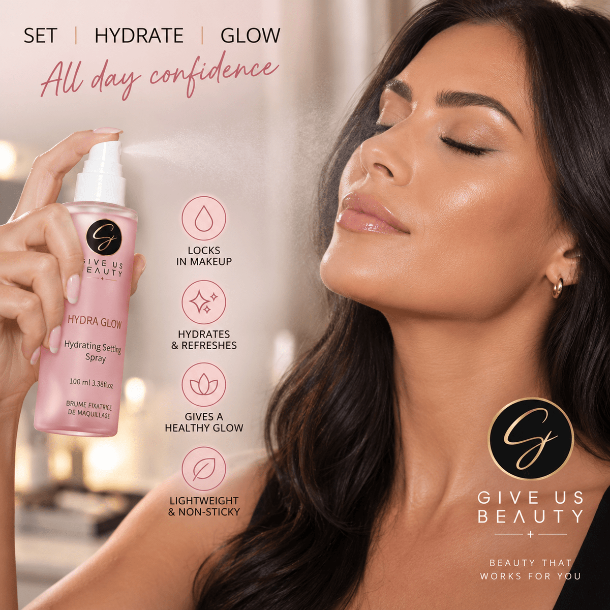Give Us Beauty Hydra Glow Hydrating Setting Spray – 100ml - Give Us Beauty