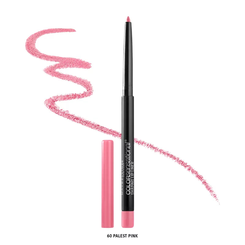 A lip liner pencil in the shade 60 Palest Pink, shown with its cap off next to a matching pink swatch scribble on a white background.