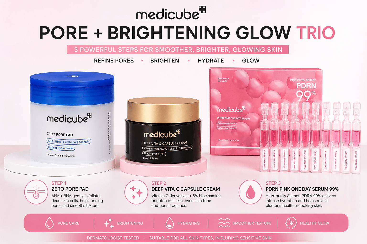 Medicube Pore + Brightening Glow Routine | 3 Piece Set (Free Delivery) - Give Us Beauty