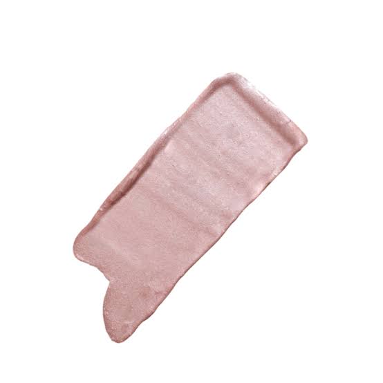 note liquid highlighter. A textured swipe of shimmering, metallic rose gold cosmetic cream or gel, displayed diagonally on a solid white background.