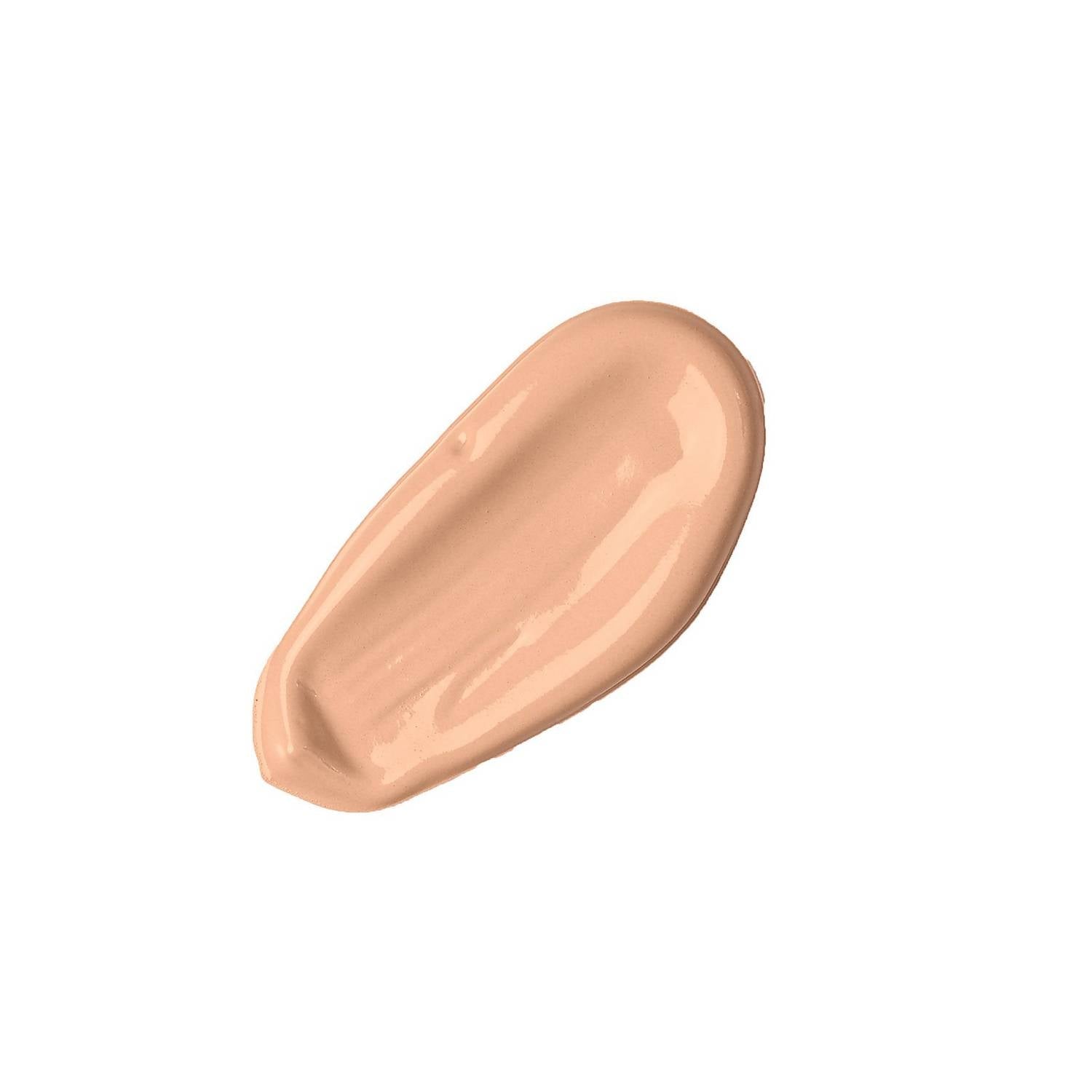 Light beige BB concealer by Note Cosmetics, smooth creamy texture, glossy finish, swatch view on white background