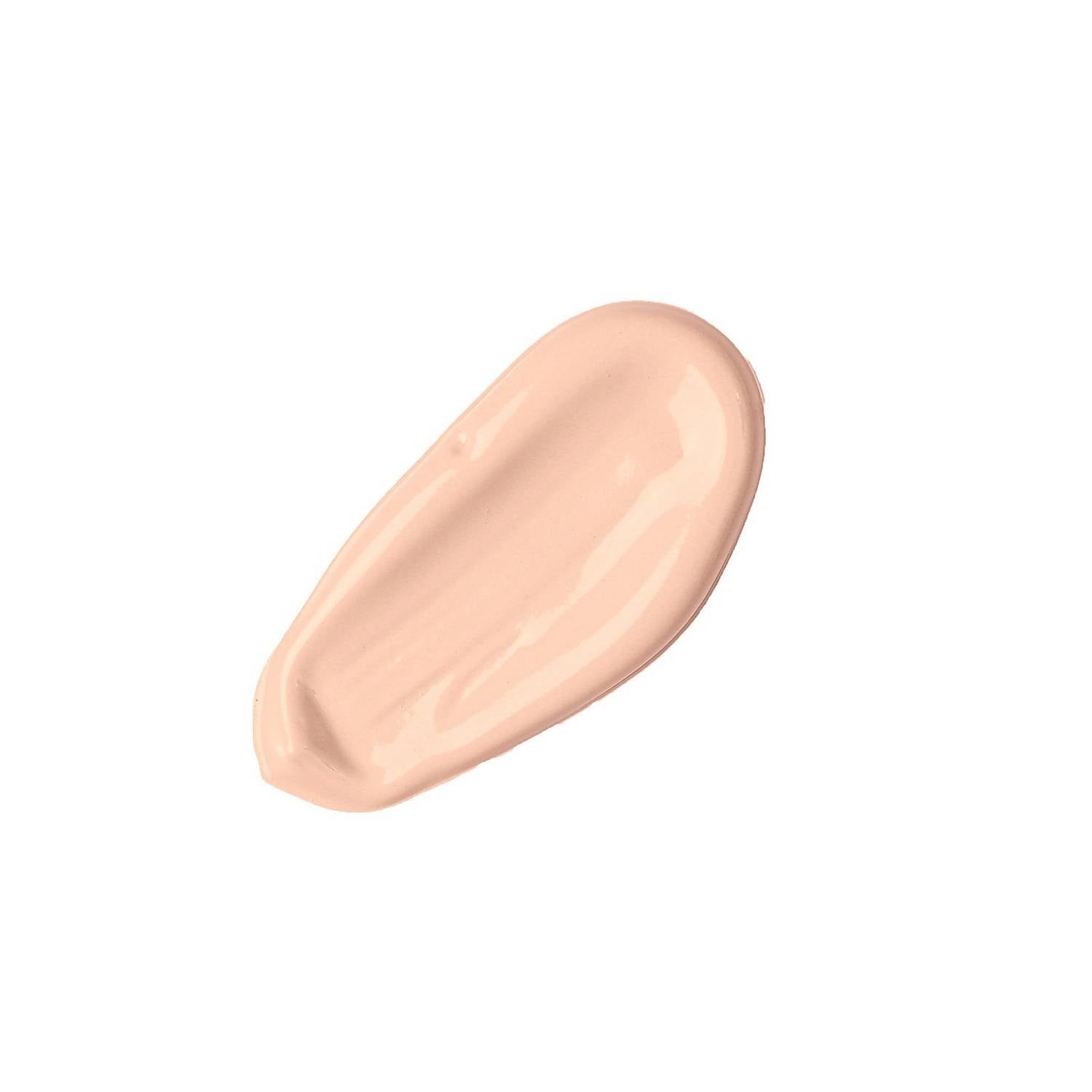 Light peach BB concealer by Note Cosmetics, smooth creamy texture, swatch on white background