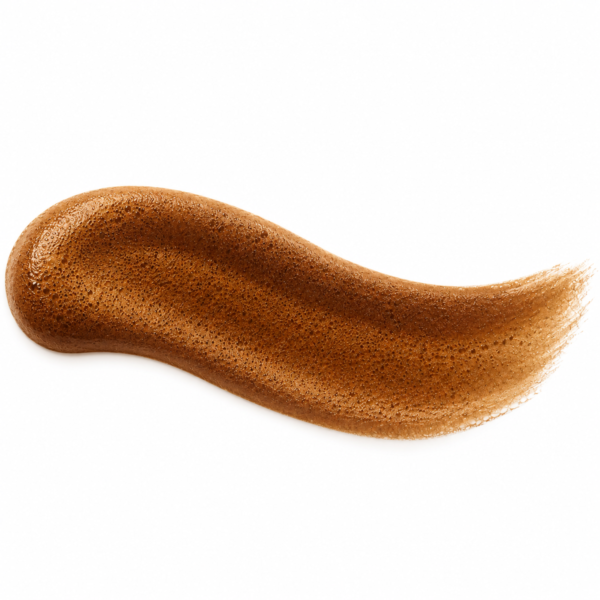 A textured smear of warm medium brown hair color or gel, showing a rich, glossy, and slightly speckled finish, set against a solid white background.