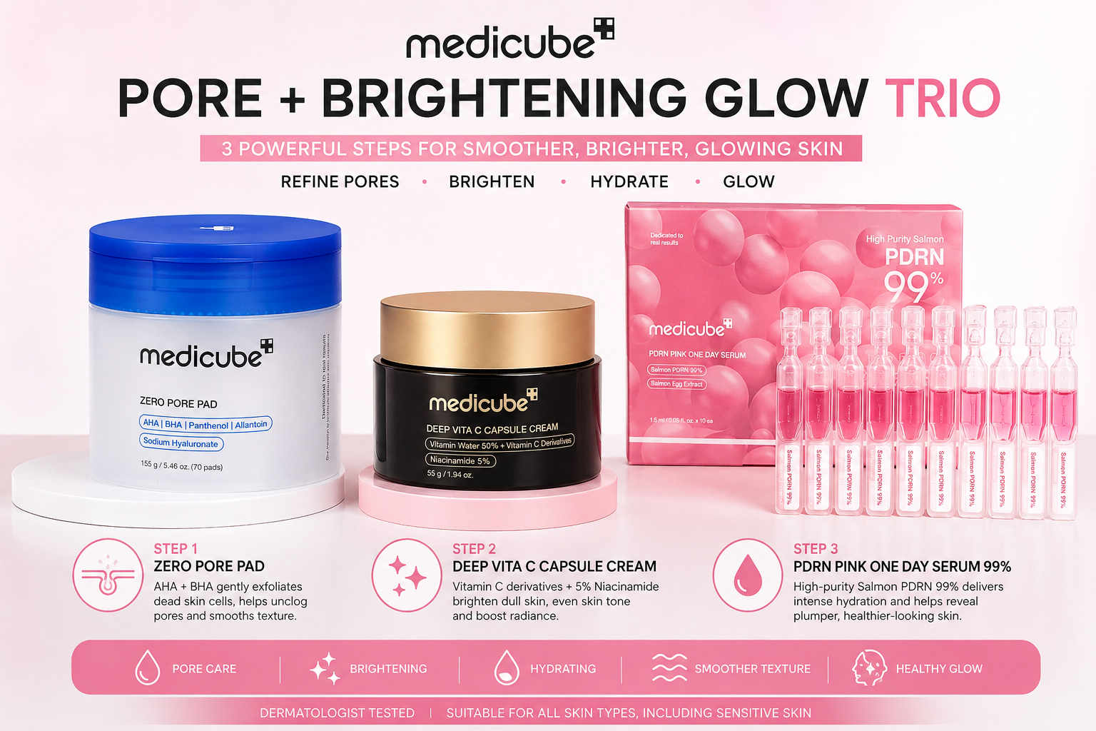 Medicube Pore + Brightening Glow Routine | 3 Piece Set (Free Delivery)