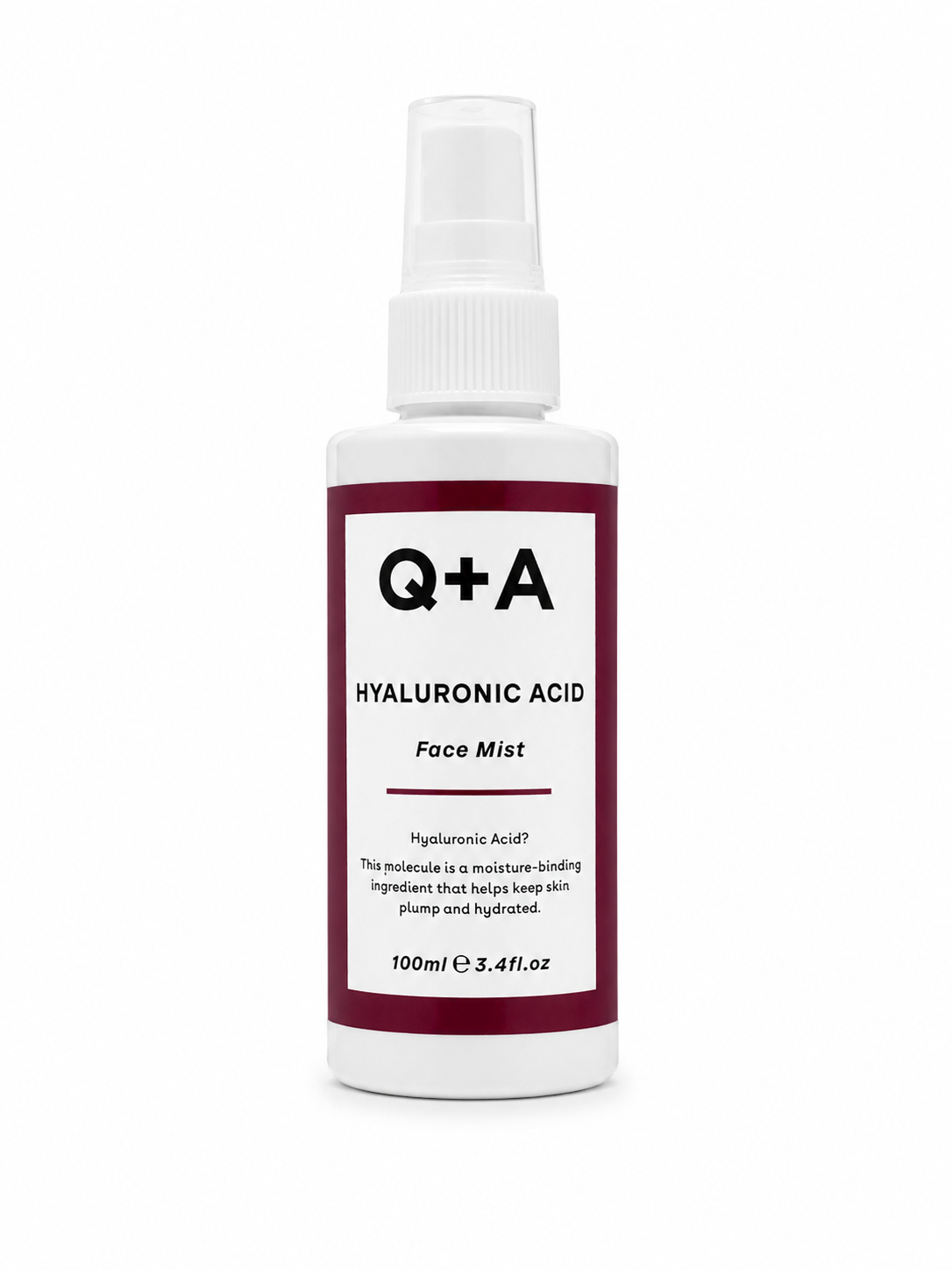 Q+A Hyaluronic Acid Face Mist bottle on a white background