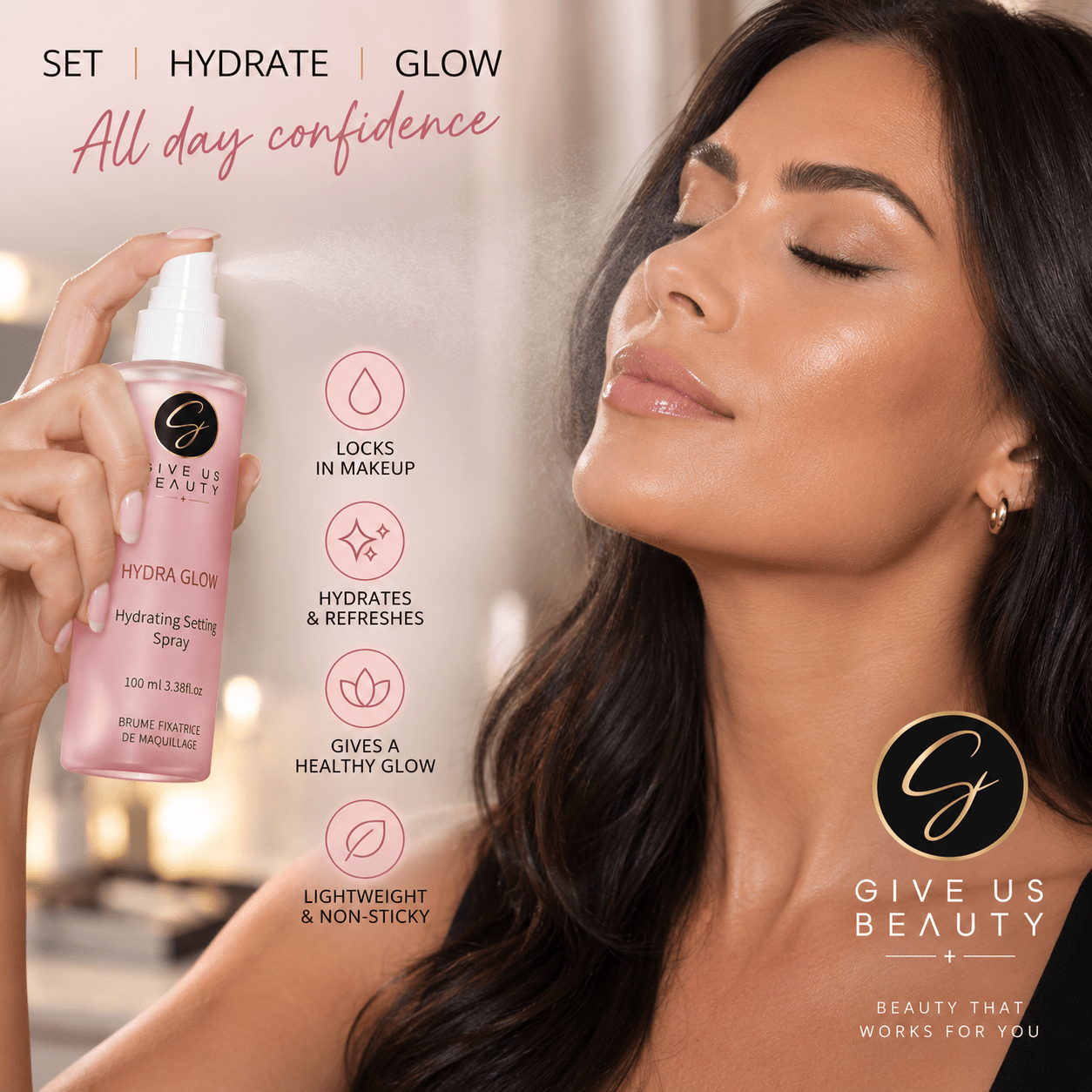 Give Us Beauty Hydra Glow Hydrating Setting Spray – 100ml - Give Us Beauty
