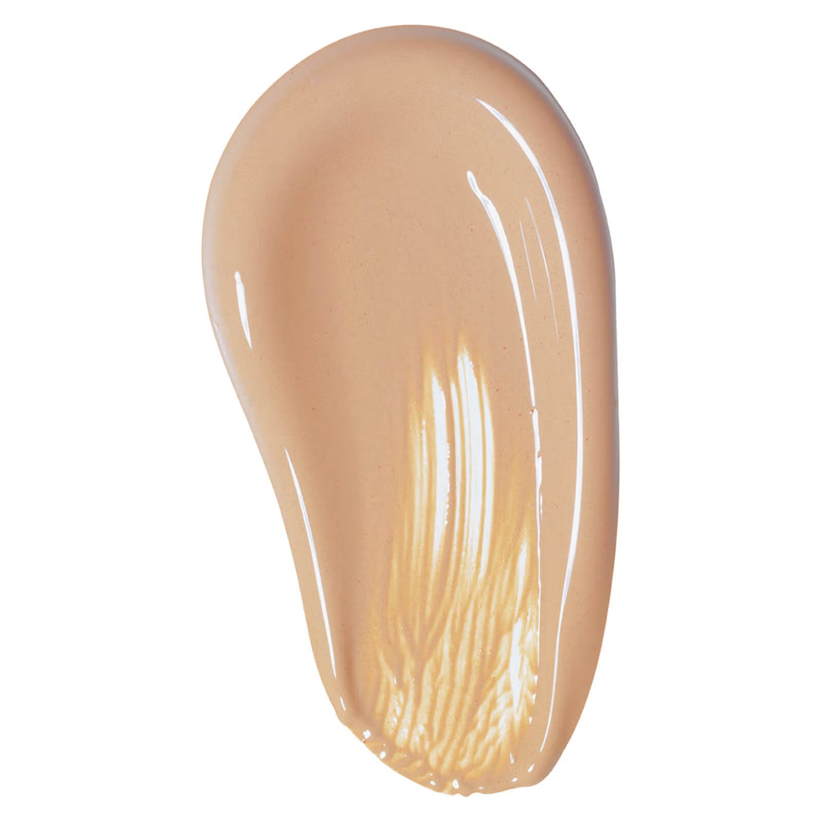 Beige liquid foundation by Max Factor with glossy texture and smooth swatch on white background