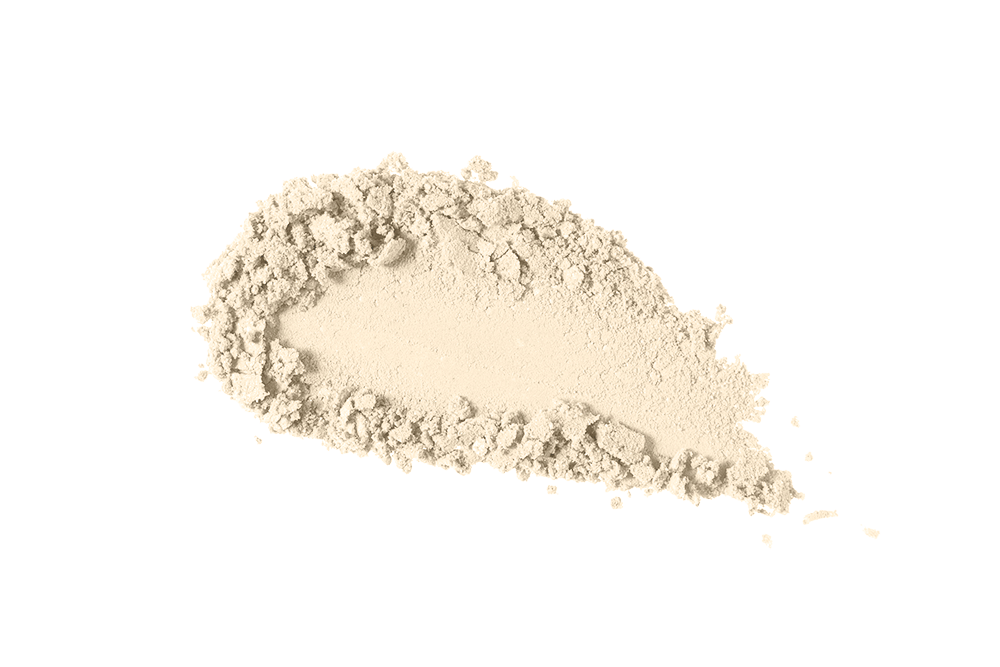 Light beige loose powder by KASH Beauty, finely milled with soft, airy texture, shown in a swatch on white background.