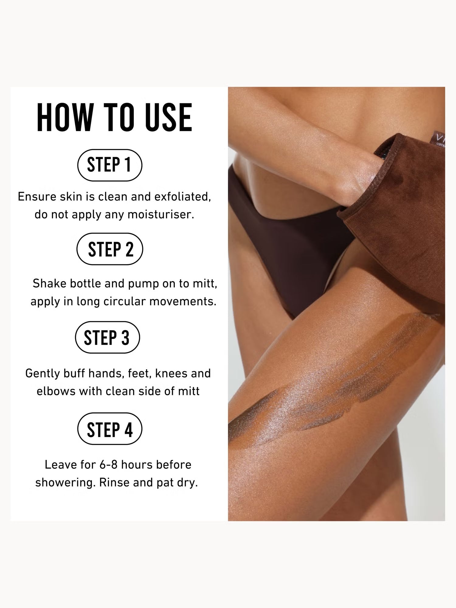 Vita Liberata Instructions on how to use a product with a close-up of skin being treated.